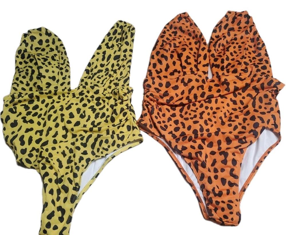 Lot of 2 Leopard Print One Piece Swimsuits Women’s Size XL Animal Print Swim